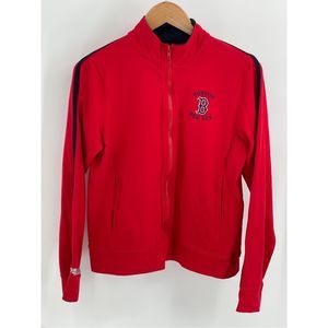 Major League Boston Red Sox Top Women Size Medium‎ Full Zip Red Blue Baseball